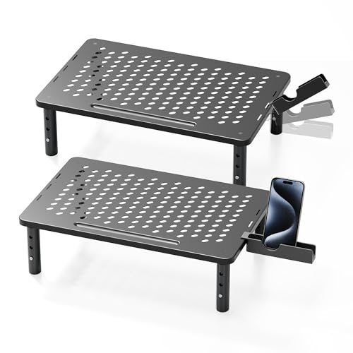 Canyora Computer Monitor Stand Riser For Desk, 3 Height Adjustable, 2 Pack | Laptop Riser with 14.6" x 9.3" Metal Shelf, Holds up to 44 lbs, Fits Monitor, PC, Laptop, TV, Ideal for Home, Office Desk Use