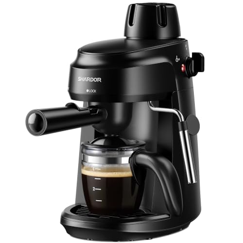 SHARDOR 3.5 Bar Compact Espresso Machine, Espresso Maker with Milk Frother | 4-Cup Beginner-Friendly Expresso Coffee Machines, One-Knob Control, 800W Fast Heating, Easy-to Use, Black