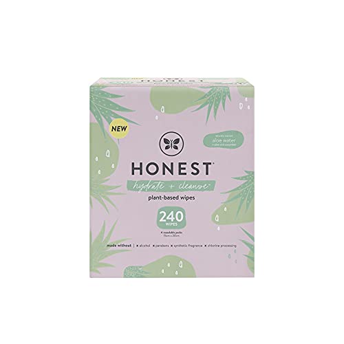 The Honest Company Hydrate + Cleanse Benefit Wipes | Cleansing Multi-Tasking Wipes | 100% Plant-Based, Hypoallergenic | Aloe + Cucumber, 240 Count